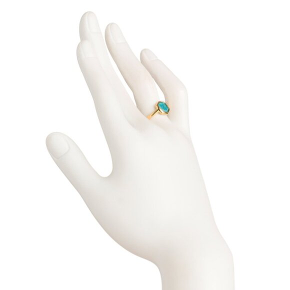 KENDRA SCOTT Gold/Turquoise Made In India Sterling Silver Davis Stone Band Ring - Picture 2 of 2